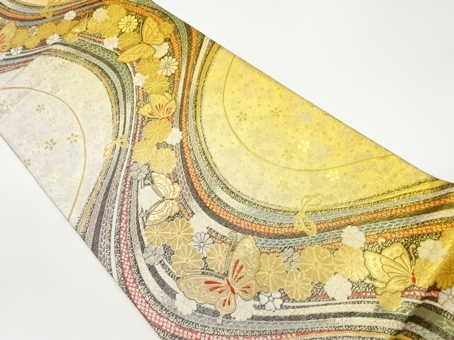 JAPANESE FUKURO OBI / WOVEN KIKU & BUTTERFLY